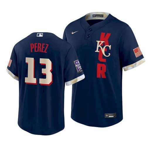Personalized Men’s Kansas City Royals #13 Salvador Perez 2021 Navy All-Star Cool Base Stitched MLB Jersey