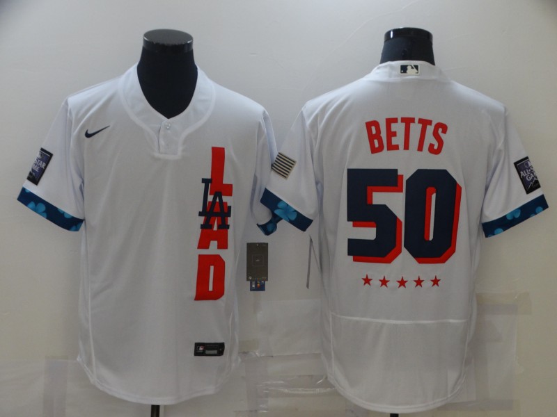 Personalized Dodgers 50 Mookie Betts White 2021 MLB All-Star Flexbase Jersey