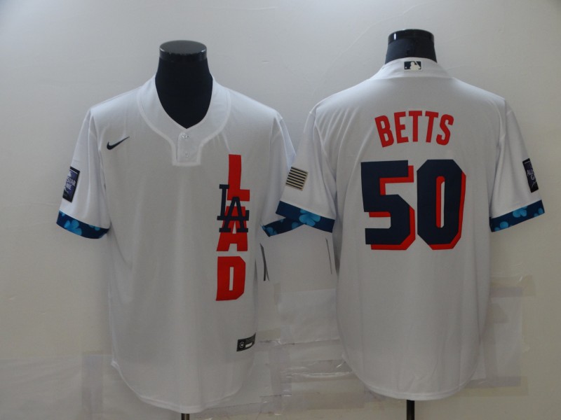 Personalized Dodgers 50 Mookie Betts White 2021 MLB All-Star Cool Base Jersey