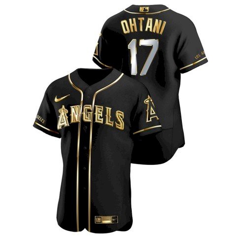 Personalized Men’s Los Angeles Angels #17 Shohei Ohtani Black Gold Stitched MLB Flex Base Jersey