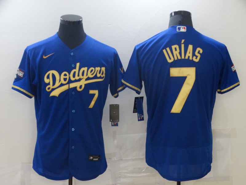 Personalized Dodgers 7 Julio Urias Royal Gold Champion Flexbase Jersey