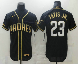 Personalized Men’s San Diego Padres #23 Fernando Tatis Jr Black 2021 Golden Edition Stitched Flex Base Jersey