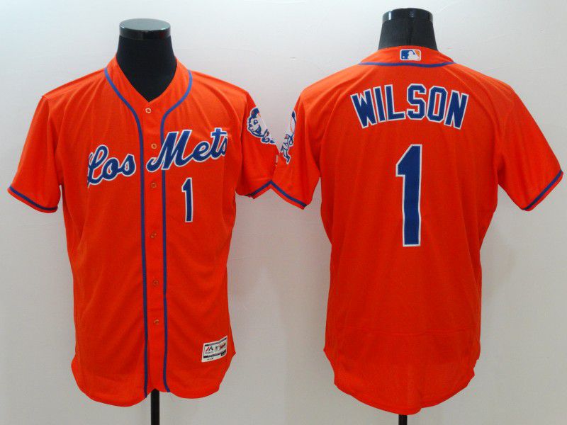 Personalized Men New York Mets 1 Wilson Orange Elite 2021 MLB Jerseys