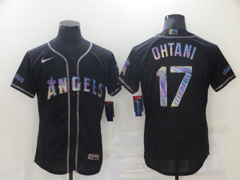 Personalized Men Los Angeles Angels 17 Ohtani Black Colorful Edition Elite 2021 MLB Jersey