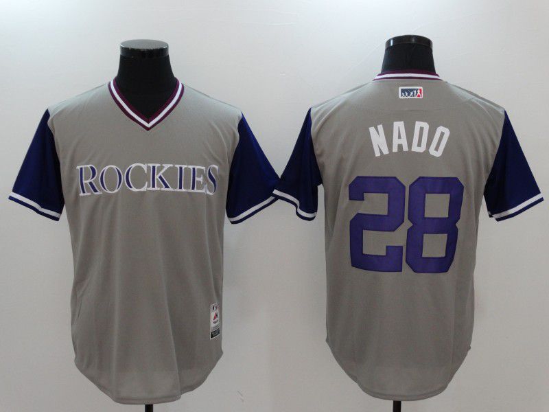 Personalized Men Colorado Rockies 28 Nado Gray Game Legend Edition MLB Jersey