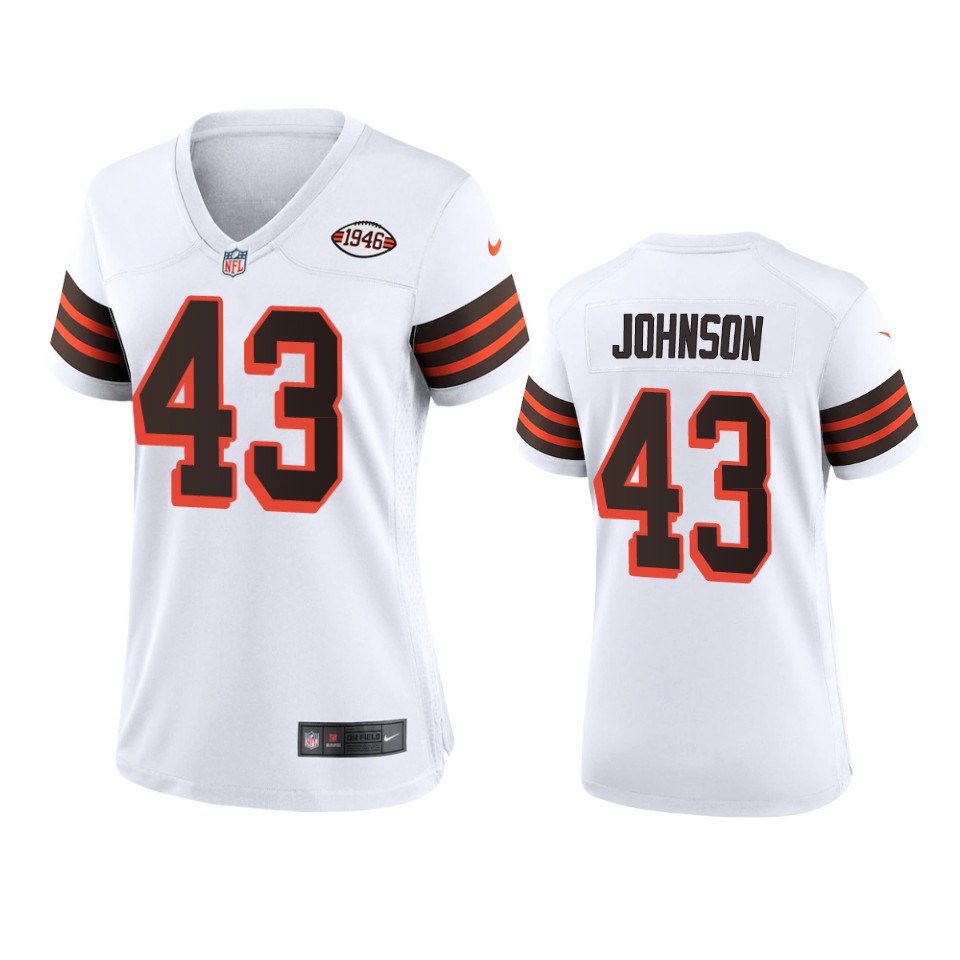 Personalized Women Browns #43 John Johnson 1946 Collection Alternate Game Limited NFL Jersey – White