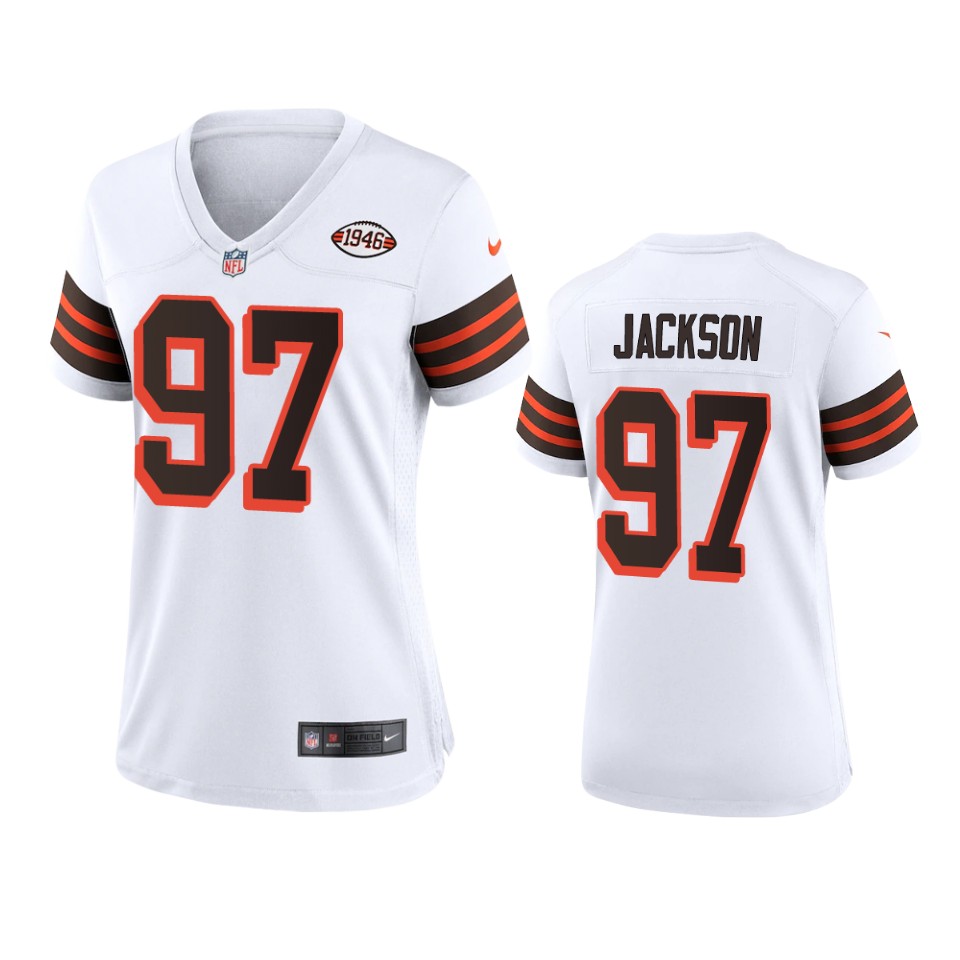 Personalized Women Browns #97 Malik Jackson 1946 Collection Alternate Game Limited NFL Jersey – White