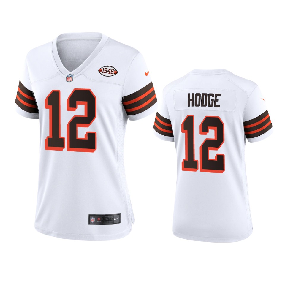Personalized Women Browns #12 Khadarel Hodge 1946 Collection Alternate Game Limited NFL Jersey – White