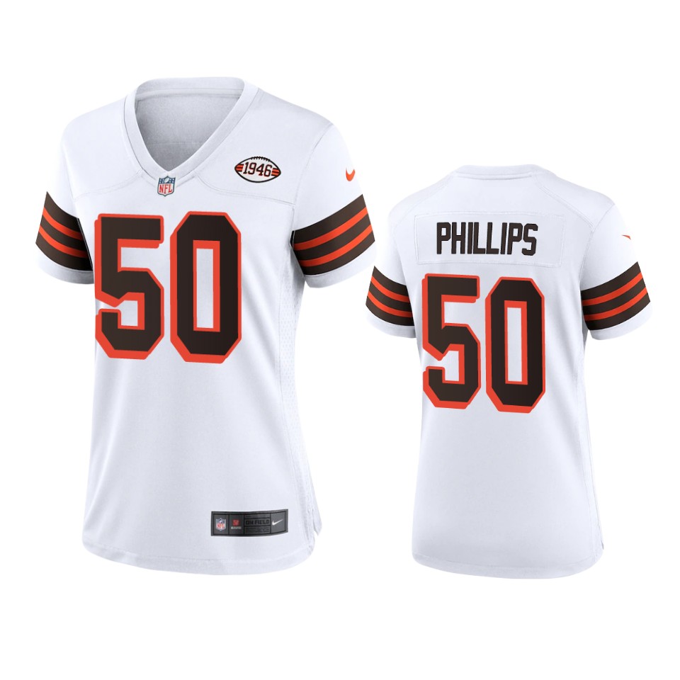 Personalized Women Browns #50 Jacob Phillips 1946 Collection Alternate Game Limited NFL Jersey – White