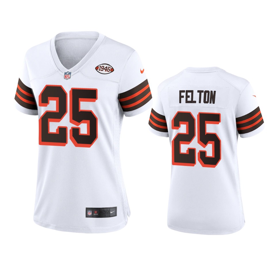 Personalized Women Browns #25 Demetric Felton 1946 Collection Alternate Game Limited NFL Jersey – White