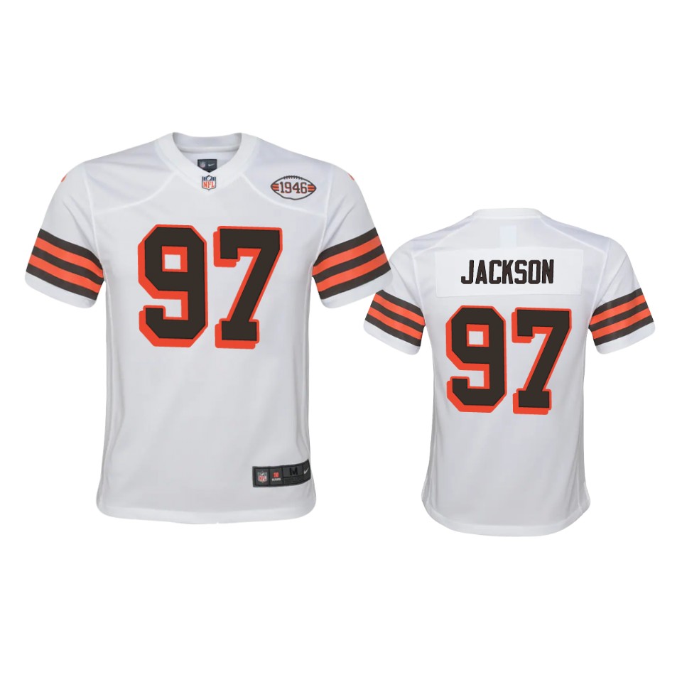 Personalized Youth Browns #97 Malik Jackson 1946 Collection Alternate Game Limited NFL Jersey – White