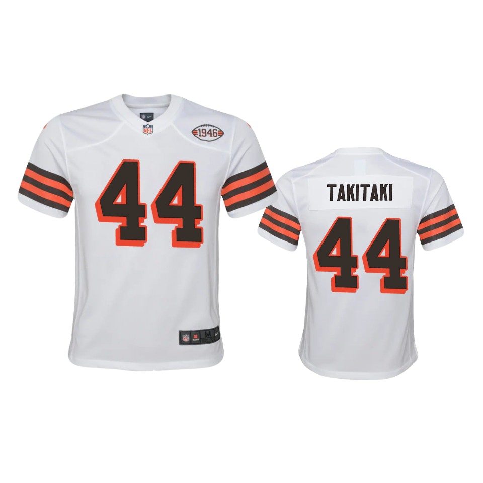 Personalized Youth Browns #44 Sione Takitaki 1946 Collection Alternate Game Limited NFL Jersey – White