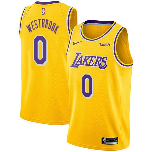 Personalized Lakers #0 Russell Westbrook Youth Gold NBA Swingman Icon Edition Jersey
