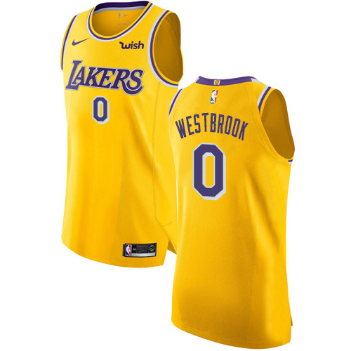 Personalized Lakers #0 Russell Westbrook Youth Gold NBA Authentic Icon Edition Jersey