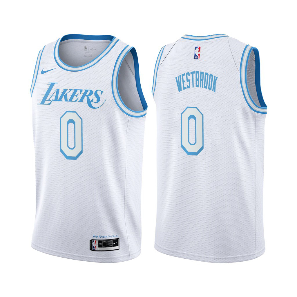 Personalized Lakers #0 Russell Westbrook Youth White NBA Swingman 2020-21 City Edition Jersey