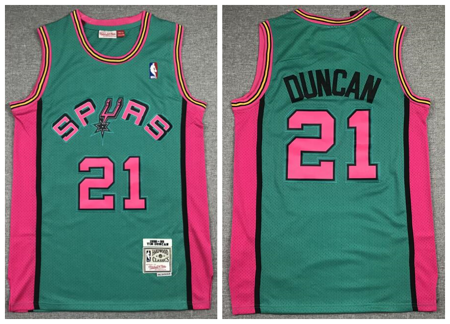 Personalized Spurs 21 Tim Duncan Green 1998-99 Hardwood Classics Jersey