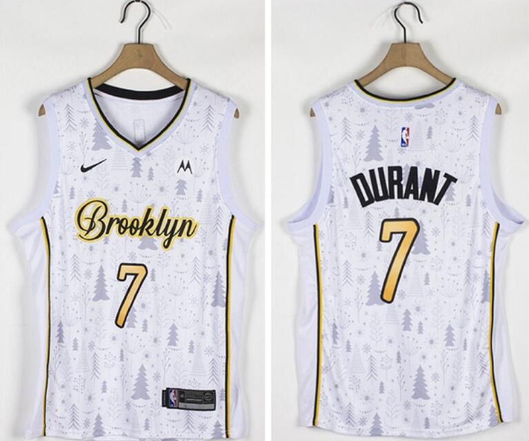 Personalized Nets 7 Kevin Durant White Christmas Edition Swingman Jersey