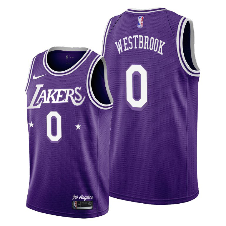 Personalized Los Angeles Lakers #0 Russell Westbrook Men’s 2021-22 City Edition Purple NBA Jersey