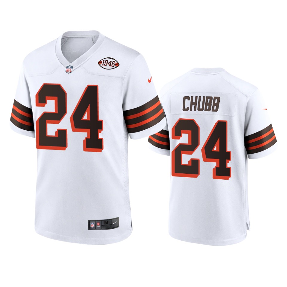 Personalized Men’s Browns #24 Nick Chubb 1946 Collection Alternate Game Limited NFL Jersey – White