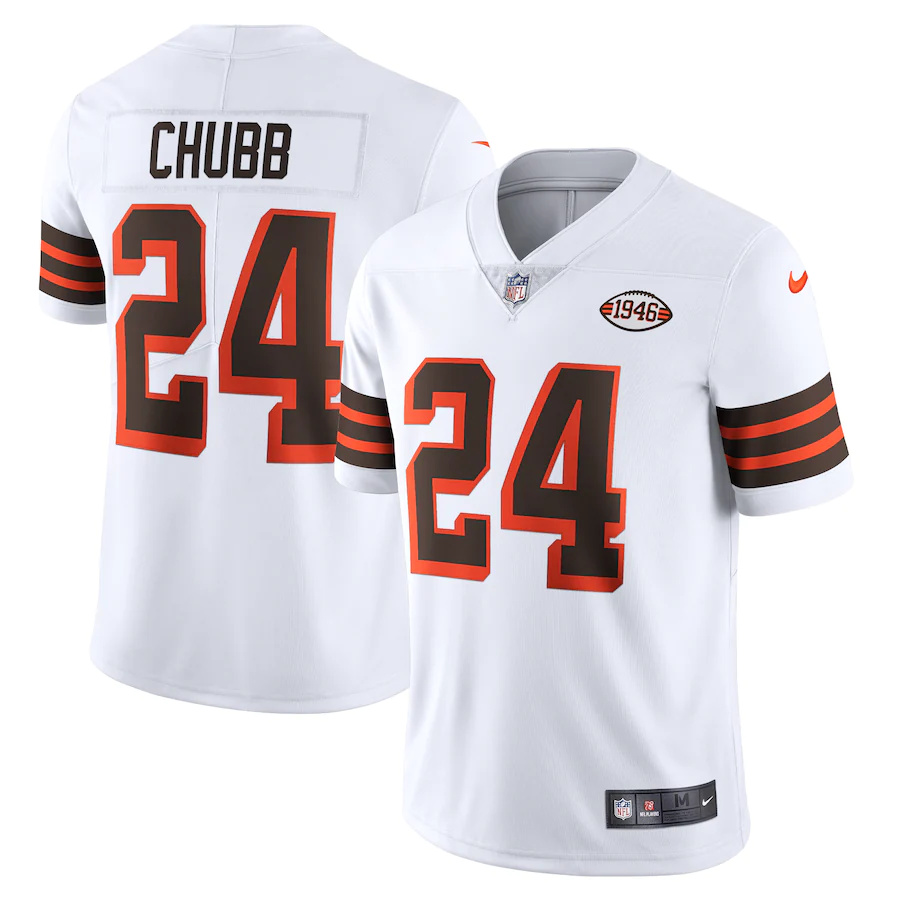 Personalized Cleveland Browns #24 Nick Chubb 1946 Collection Alternate Limited NFL Jersey – White