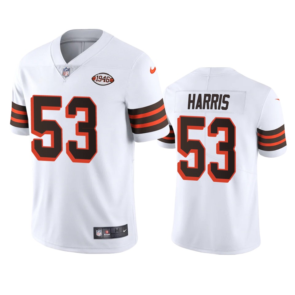 Personalized Cleveland Browns #53 Nick Harris 1946 Collection Alternate Limited NFL Jersey – White
