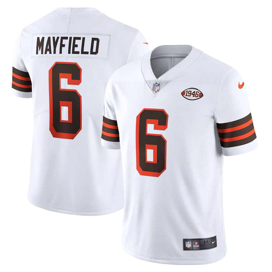 Personalized Cleveland Browns #6 Baker Mayfield 1946 Collection Alternate Limited NFL Jersey – White