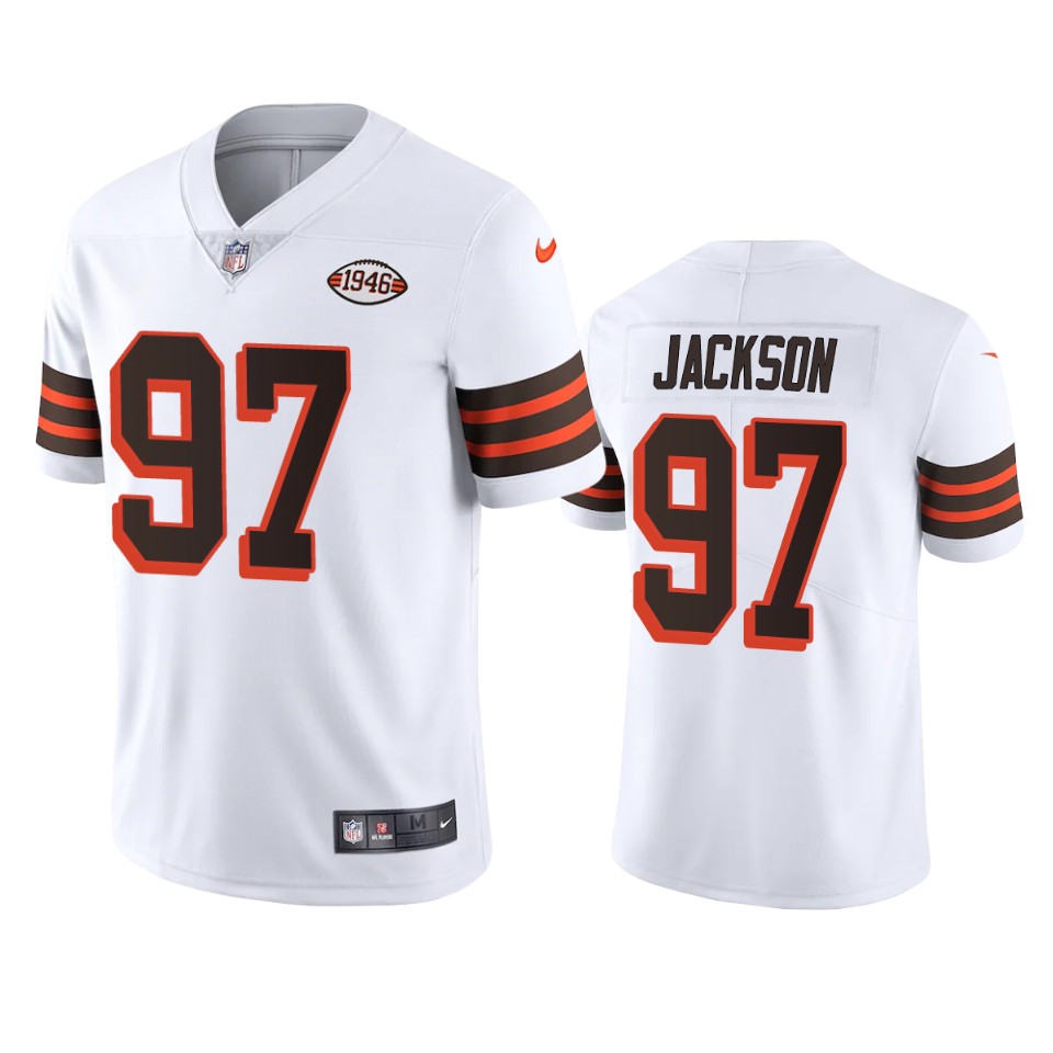 Personalized Cleveland Browns #97 Malik Jackson 1946 Collection Alternate Limited NFL Jersey – White