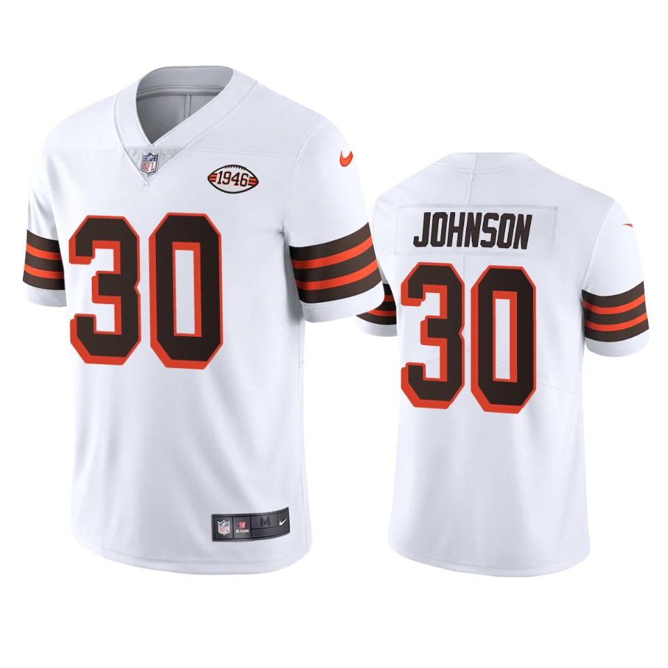 Personalized Cleveland Browns #30 D’Ernest Johnson 1946 Collection Alternate Limited NFL Jersey – White