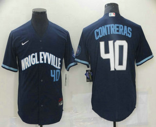 Personalized Men’s Chicago Cubs #40 Willson Contreras Navy Blue With Number 2021 City Connect Stitched MLB Cool Base Jersey
