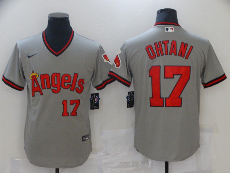 Personalized Men Los Angeles Angels 17 Ohtani Grey Game Throwback 2021 MLB Jersey