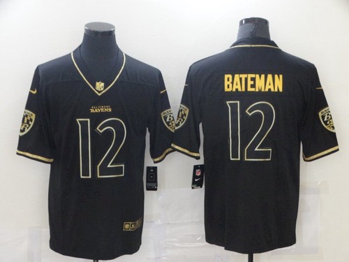 Personalized Men’s Baltimore Ravens #12 Rashod Bateman Black Golden Edition Jersey
