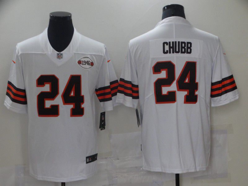 Personalized Men Cleveland Browns 24 Chubb White 1946 Untouchable Limited 2021 NFL Jersey