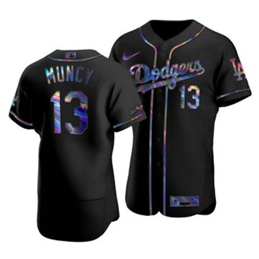 Personalized Los Angeles Dodgers #13 Max Muncy Men’s Iridescent Holographic Collection MLB Jersey – Black