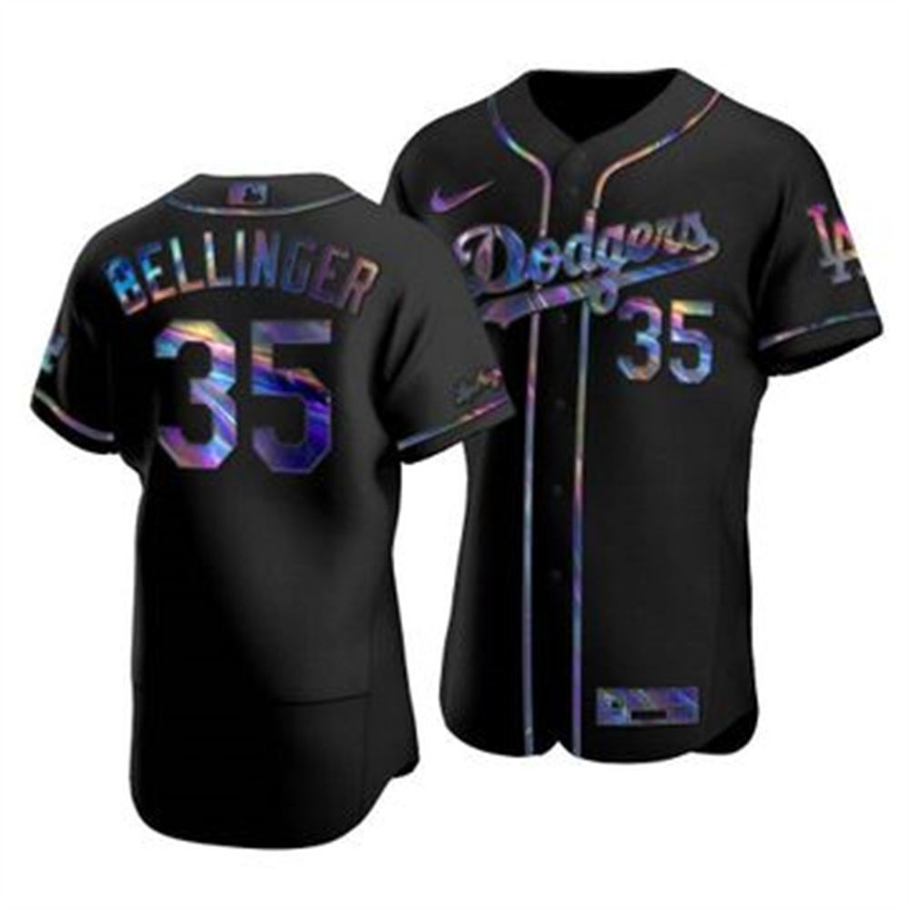 Personalized Los Angeles Dodgers #35 Cody Bellinger Men’s Iridescent Holographic Collection MLB Jersey – Black