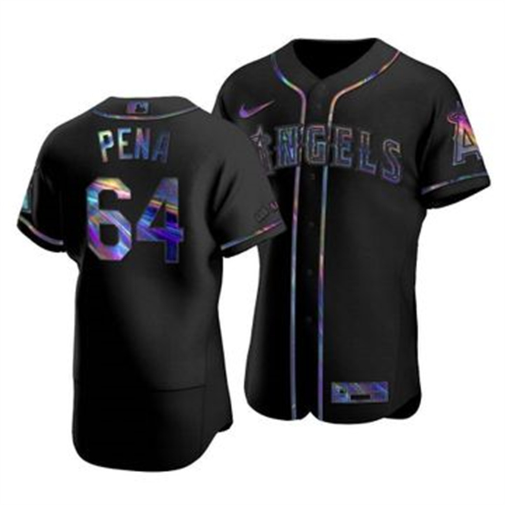 Personalized Los Angeles Angels #64 Felix Pena Men’s Iridescent Holographic Collection MLB Jersey – Black