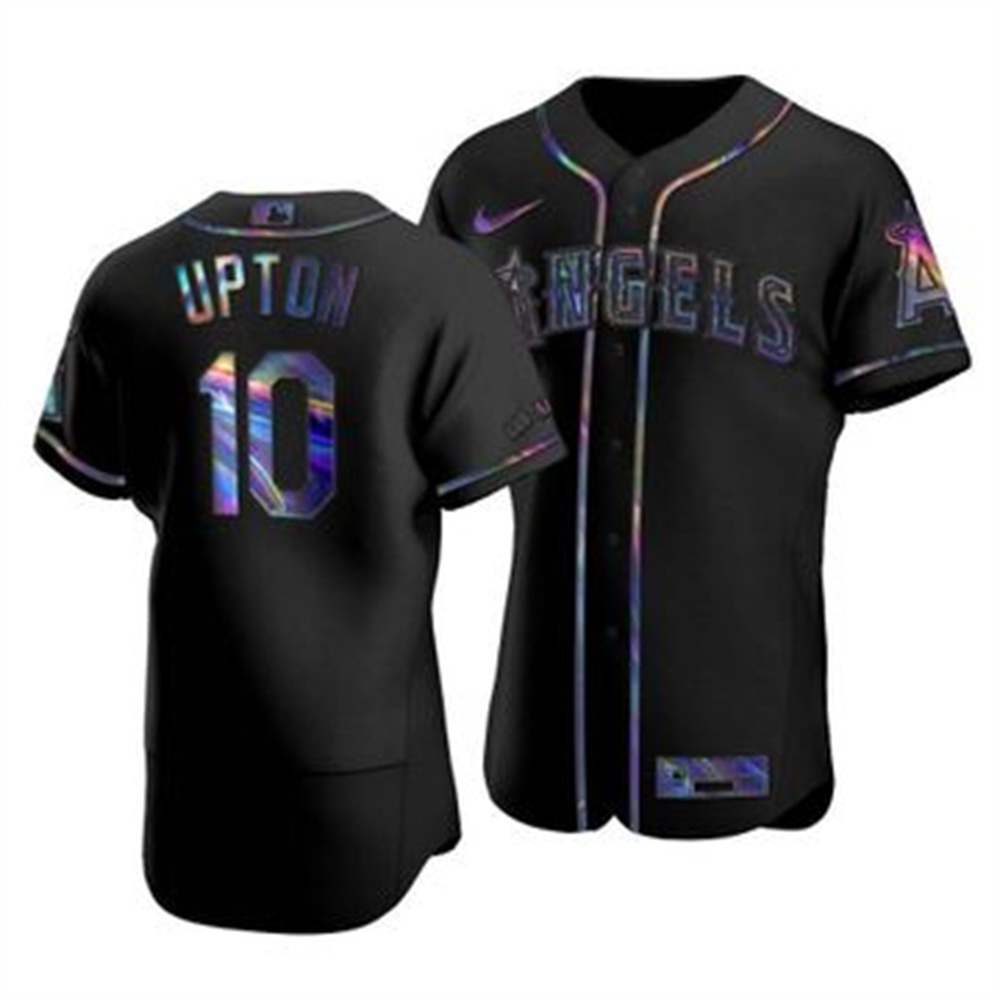 Personalized Los Angeles Angels #10 Justin Upton Men’s Iridescent Holographic Collection MLB Jersey – Black