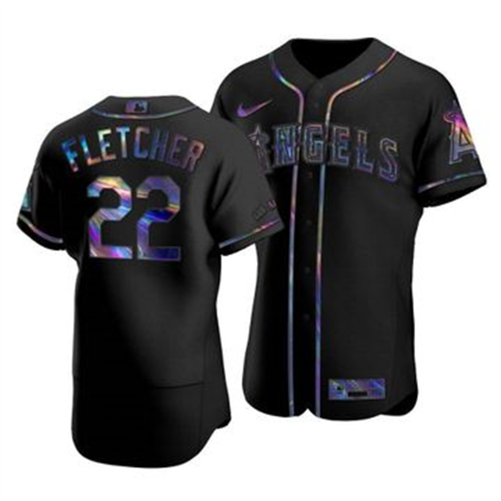 Personalized Los Angeles Angels #22 David Fletcher Men’s Iridescent Holographic Collection MLB Jersey – Black