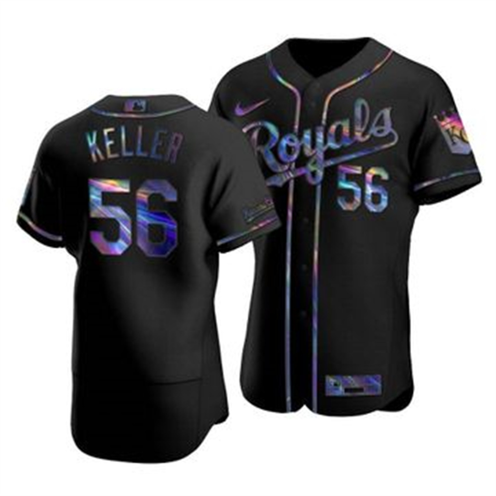 Personalized Kansas City Royals #56 Brad Keller Men’s Iridescent Holographic Collection MLB Jersey – Black
