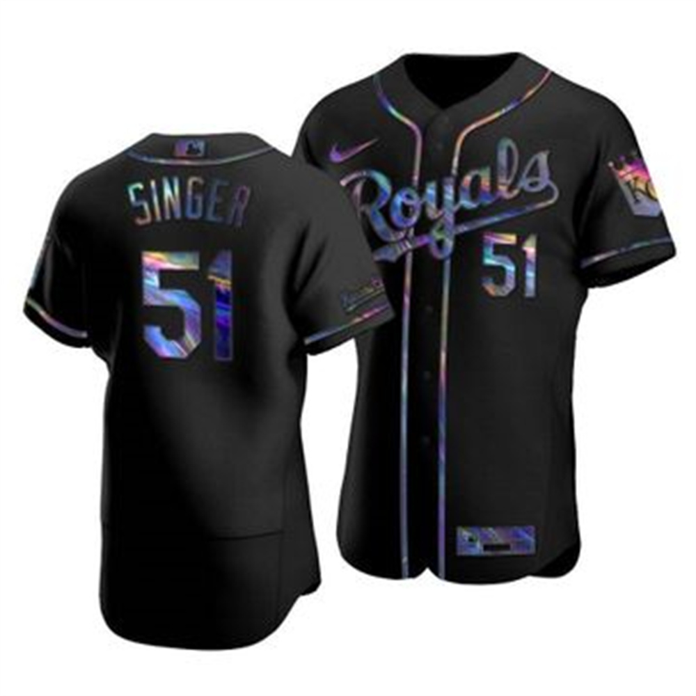 Personalized Kansas City Royals #51 Brady Singer Men’s Iridescent Holographic Collection MLB Jersey – Black