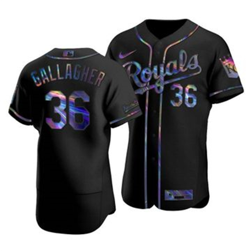 Personalized Kansas City Royals #36 Cam Gallagher Men’s Iridescent Holographic Collection MLB Jersey – Black