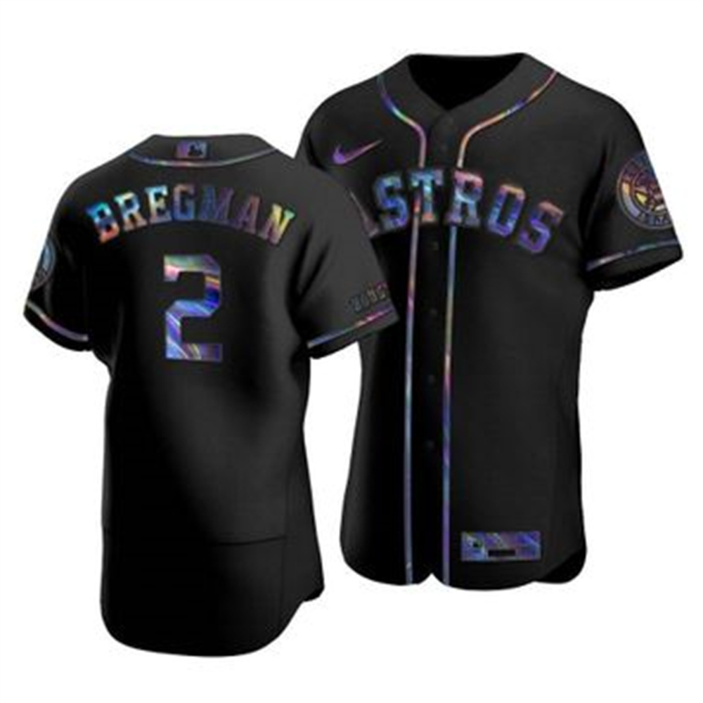 Personalized Houston Astros #2 Alex Bregman Men’s Iridescent Holographic Collection MLB Jersey – Black