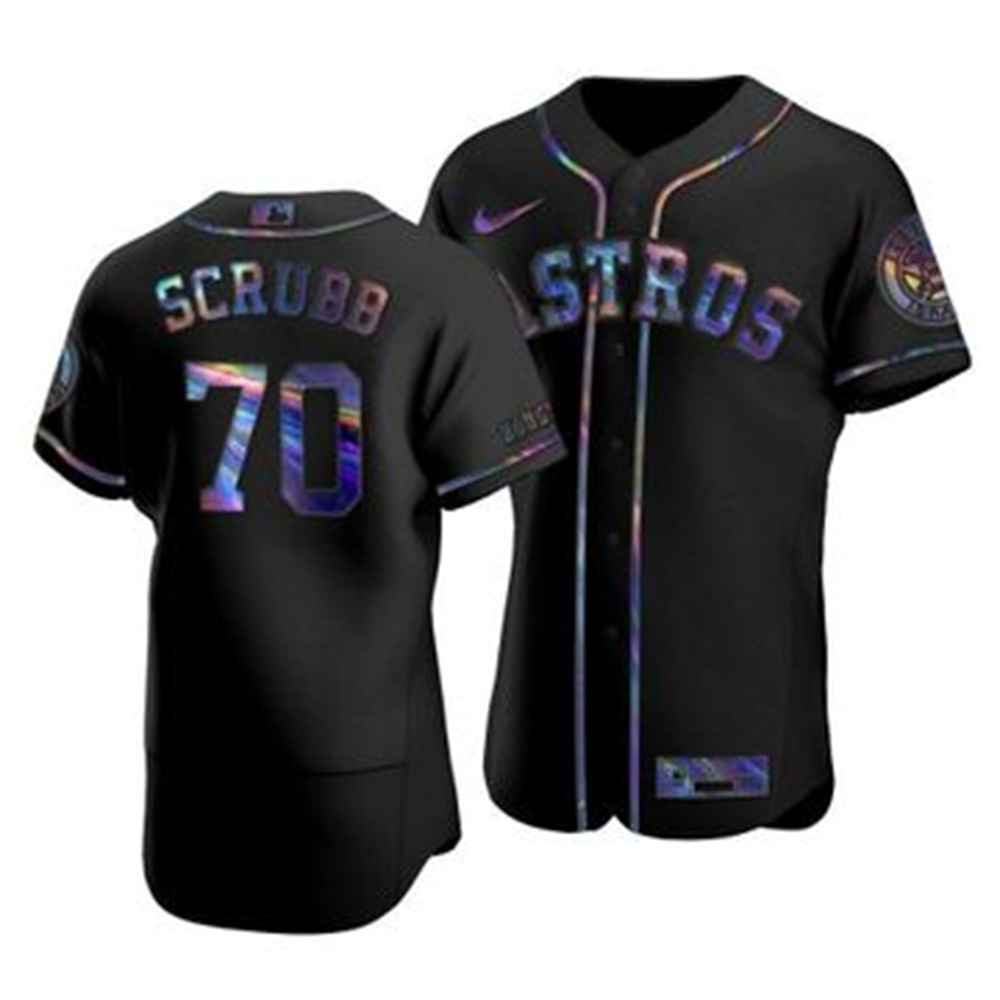 Personalized Houston Astros #70 Andre Scrubb Men’s Iridescent Holographic Collection MLB Jersey – Black