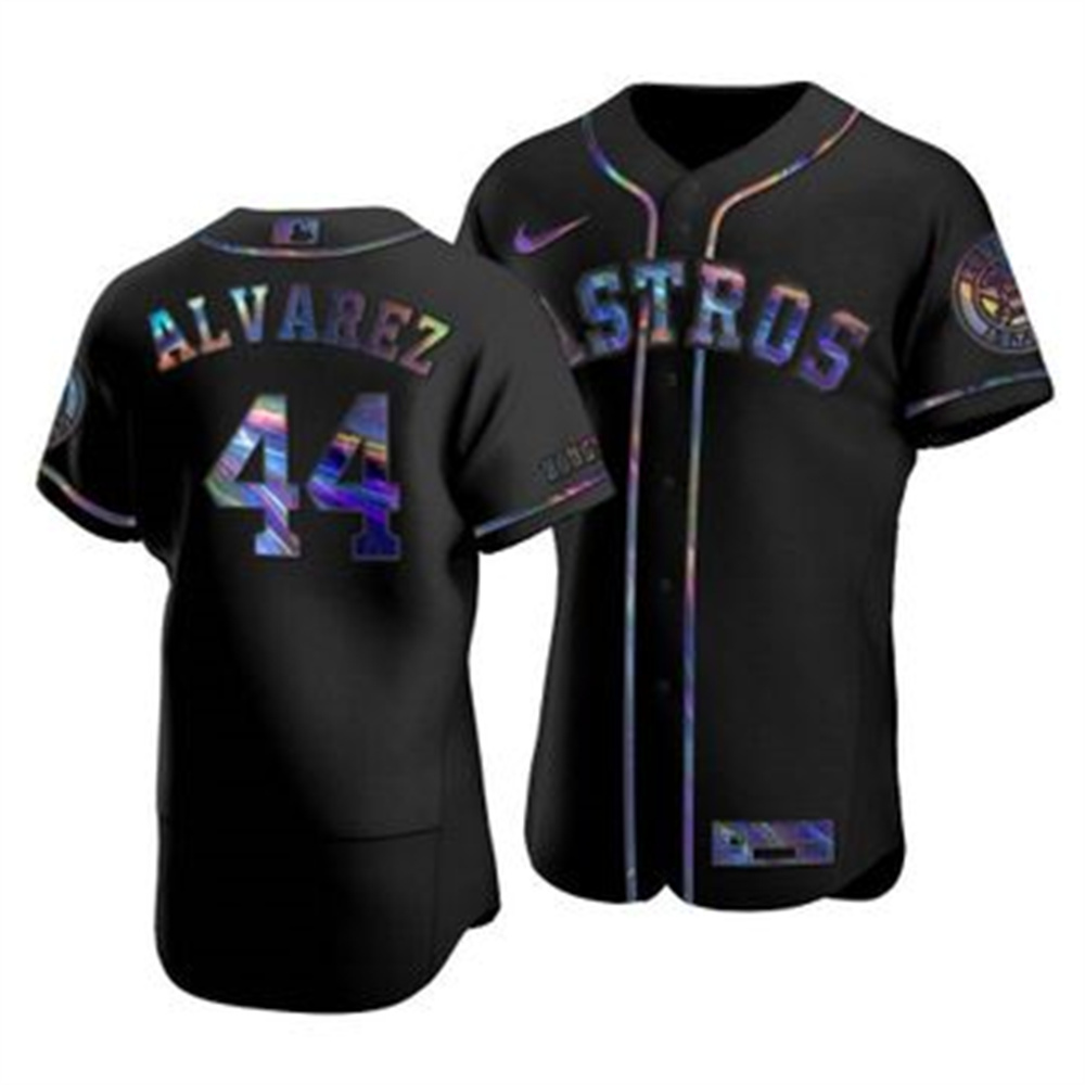 Personalized Houston Astros #44 Yordan Alvarez Men’s Iridescent Holographic Collection MLB Jersey – Black