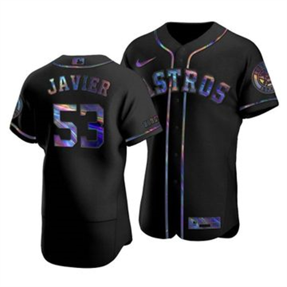 Personalized Houston Astros #53 Cristian Javier Men’s Iridescent Holographic Collection MLB Jersey – Black