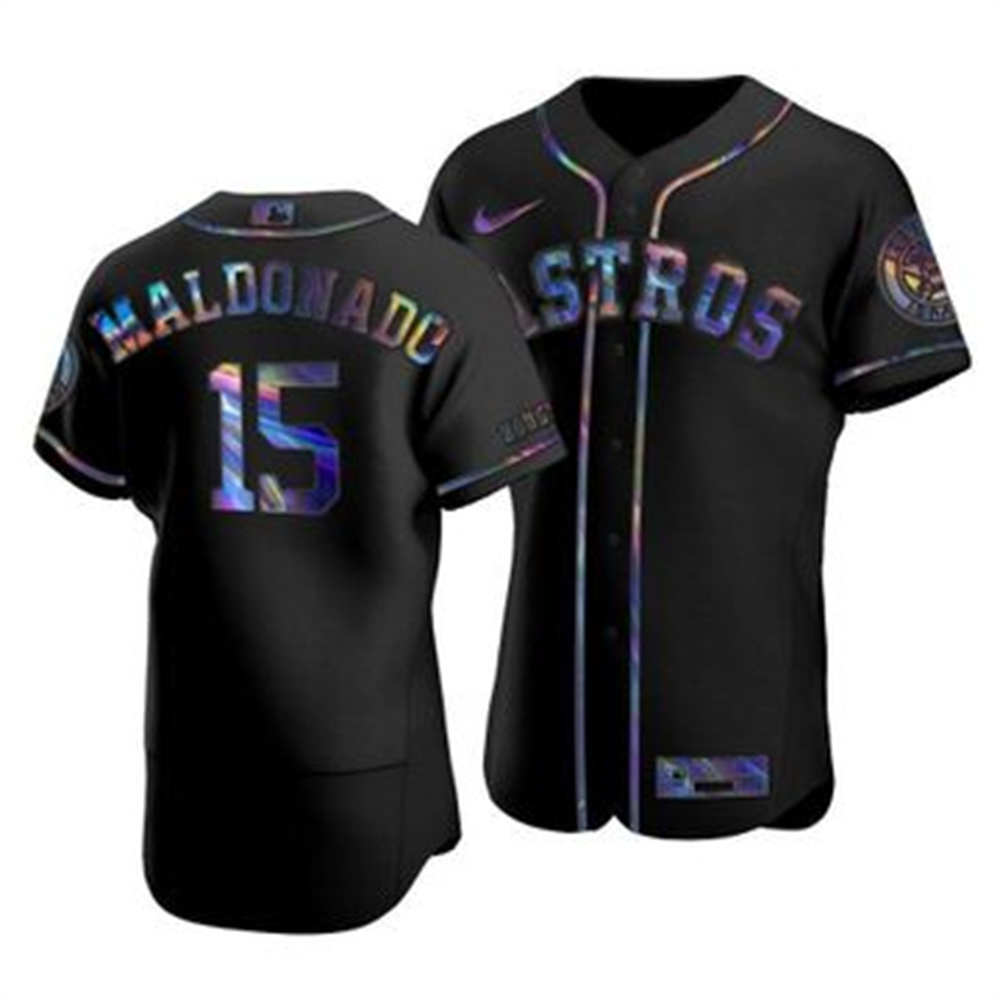 Personalized Houston Astros #15 Martin Maldonado Men’s Iridescent Holographic Collection MLB Jersey – Black