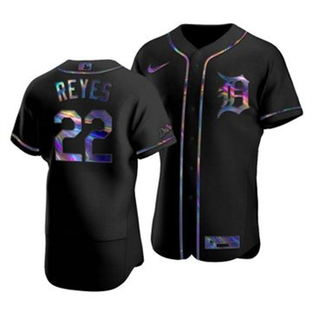 Personalized Detroit Tigers #22 Victor Reyes Men’s Iridescent Holographic Collection MLB Jersey – Black
