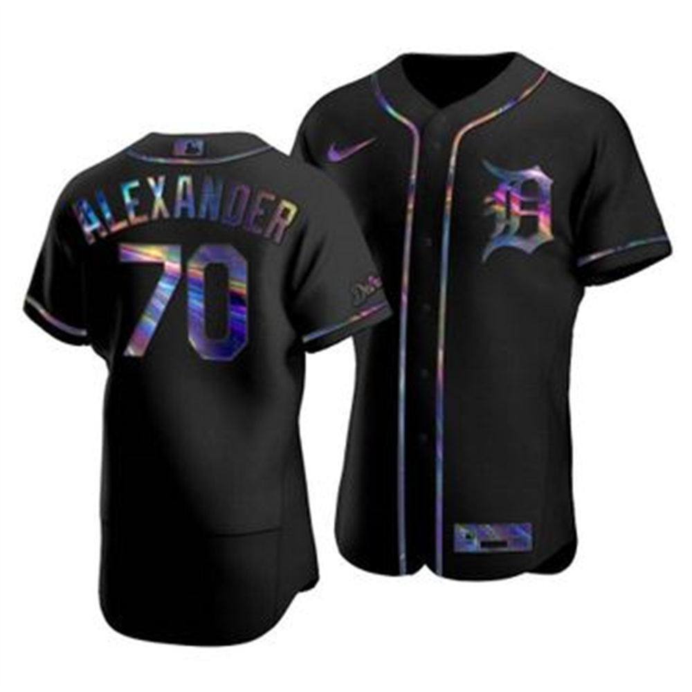 Personalized Detroit Tigers #70 Tyler Alexander Men’s Iridescent Holographic Collection MLB Jersey – Black