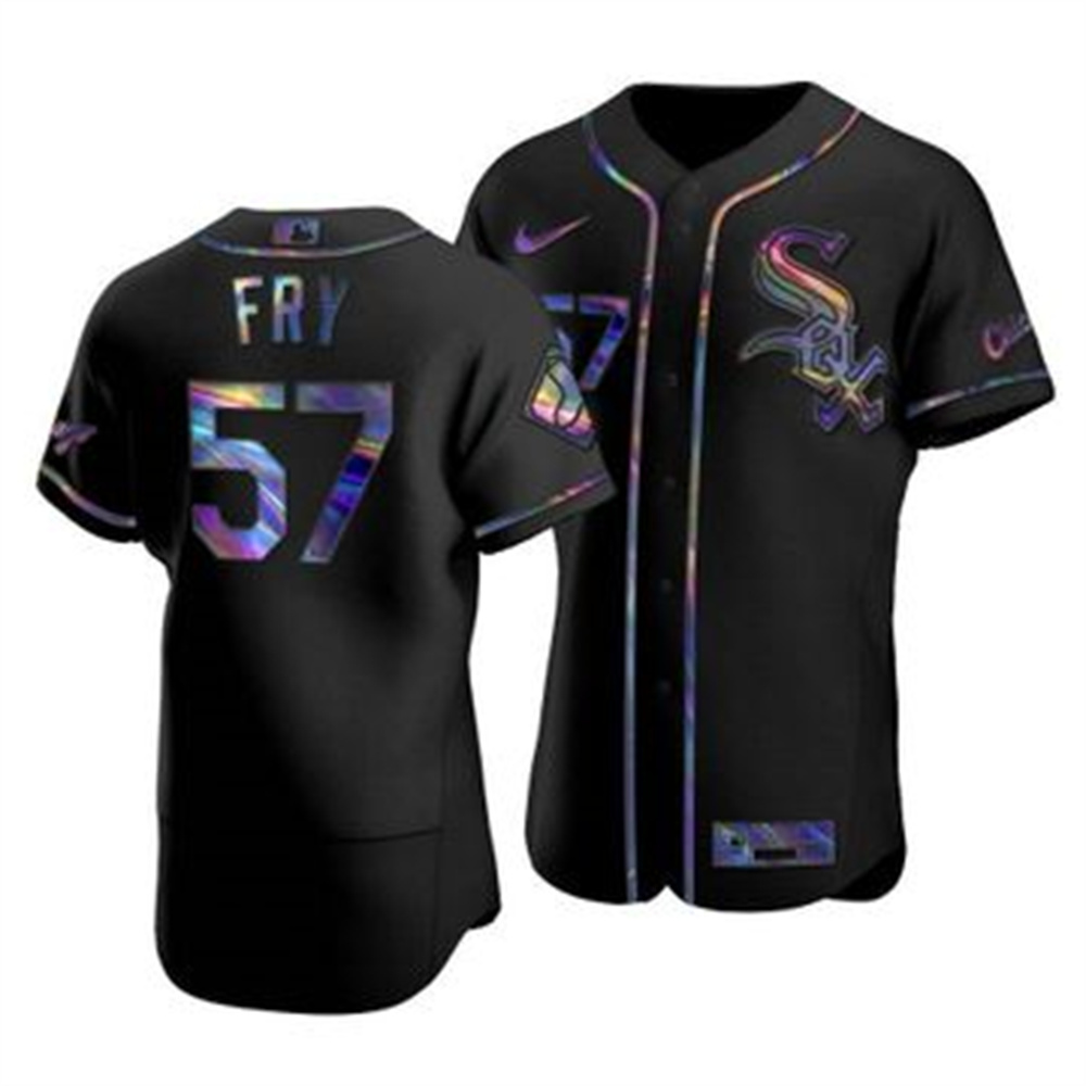 Personalized Chicago White Sox #57 Jace Fry Men’s Iridescent Holographic Collection MLB Jersey – Black
