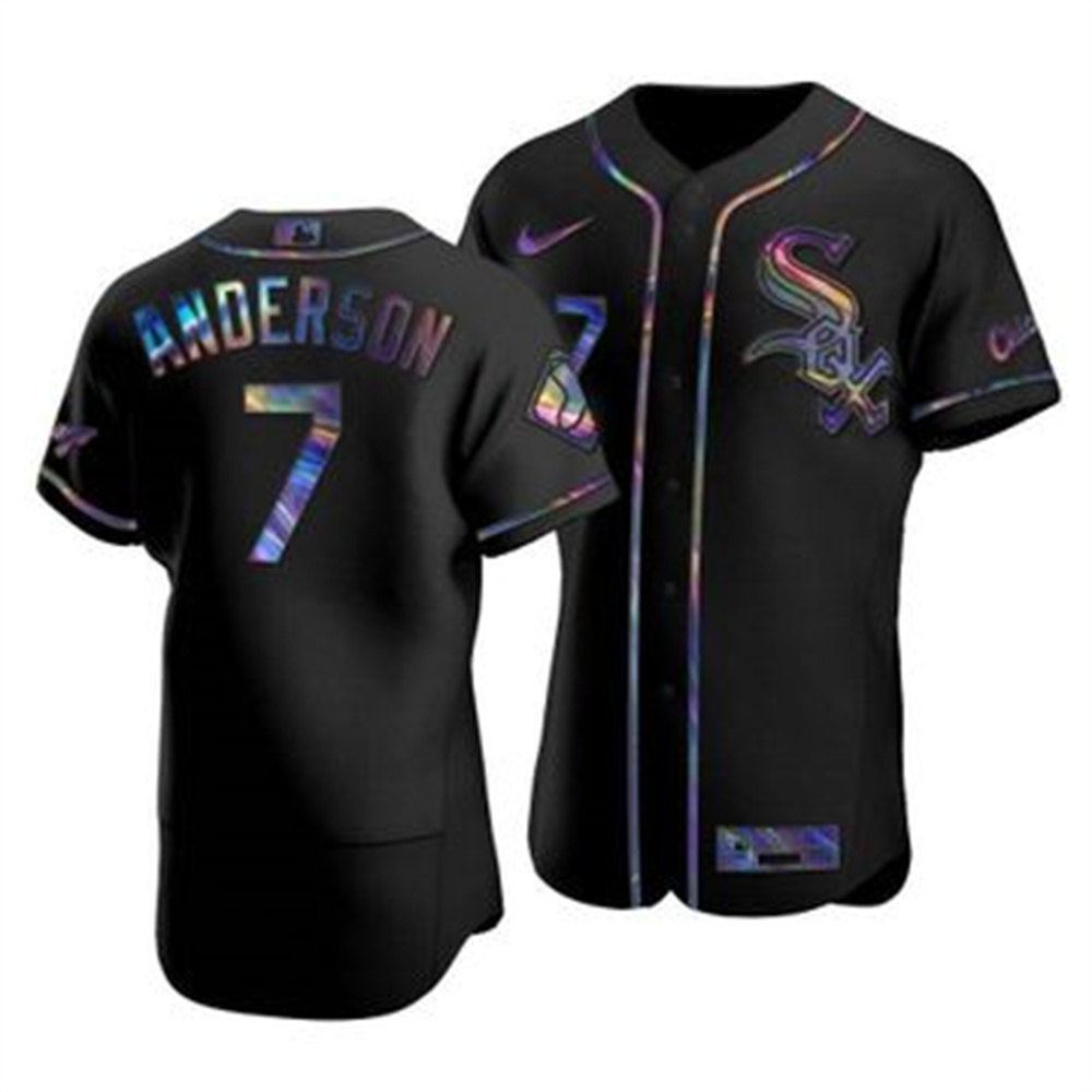 Personalized Chicago White Sox #7 Tim Anderson Men’s Iridescent Holographic Collection MLB Jersey – Black