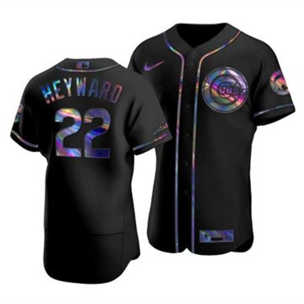Personalized Chicago Cubs #22 Jason Heyward Men’s Iridescent Holographic Collection MLB Jersey – Black